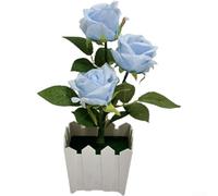 Fleur de rose artificielle dans un récipient texturé en poterie pour décoration intérieure et extérieure, centres de table de mariage et événement (bleu)