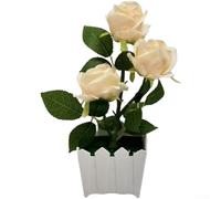 Fleur de rose artificielle dans un récipient texturé en poterie pour décoration intérieure et extérieure, centres de table de mariage et événement (vin sautillant)