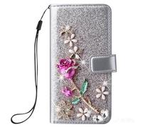 Fleur de Rose Strass Coque pour Honor X8C 4G,Bling Diamant Cuir PU Magnétique Portefeuille Flip Housse avec [Béquille] [RFID Blocage] [Fentes pour Cartes] Coque pour Honor X8C 4G
