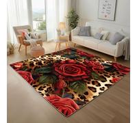 Fleur de Rose VintageTapis Salon 180x240cm Adulte Moderne Léopard Animal Rug Lavable Antidérapant Doux Poils Ras Moelleux Tapis D'entrée Intérieur, Moquette Chambre, Descente de Lit