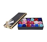 Fleur de Savon Rose, 18pcs Fleurs Roses Artificielles Colorées Savon parfumé Pétales Roses Savon de Bain avec Boîte de Bouquet Décorative pour Noël Mariage de la Fête des Mères