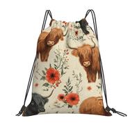 Fleur De Vache des Highlands Sac De Rangement Réglable Sacs À Cordon Plage Sac De Sport pour Déjeuner PE Cosmétiques 36X42Cm