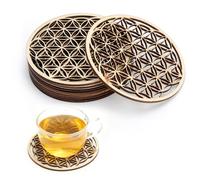 Fleur de Vie Dessous de Verre sous Verre en Bois Set de 10 Pièces 10x10cm Fleur de Vie pour Purification et Méditation Symboles Spirituels en Bois