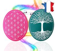 Fleur de Vie en Bois pour Recharger Pierres et Pendules Divinatoires & Arbre de Vie ⌀15CM, Fabriquée en France