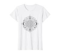 Fleur de Vie Noire Phase de Lune Géométrie Sacrée Céleste T-Shirt Graphique avec Valeur