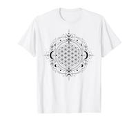 Fleur de Vie Noire Phase de Lune Géométrie Sacrée Céleste T-Shirt Graphique avec Valeur, Homme, Blanc, M