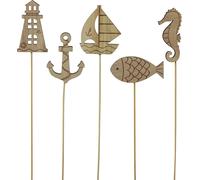 Fleur Déco Bois Maritim 7cm 12 pièces Hippocampe Ancre Voilier