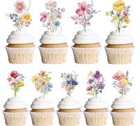 Fleur Decoration Gateau 36 Pièces Cake Topper Cupcake Decoration Gateau Anniversaire Fille Deco Gateau Décoration de Gâteau pour Fêtes de Fleurs Sauvages, Fêtes de Jardin, Fêtes de Femmes