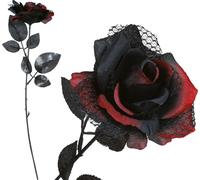 Fleur d'Halloween Décoration Rose rouge noire Effrayante Élégante Décoration gothique Fleur artificielle Fête de l'horreur