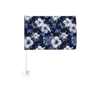 Fleur d'hibiscus en blanc bleu drapeau de voiture extérieur clip fenêtre extérieure 30 x 45 cm décoration de voiture double face