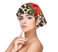 Fleur d'hibiscus léopard,Bonnet de nuit en satin pour adulte - Bonnet de nuit élastique pour femme, couvre-cheveux de nuit
