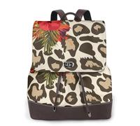 Fleur d'hibiscus léopard,Sac à dos imperméable pour femme, sac à dos de voyage léger en cuir PU tendance