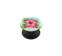 Fleur d'hibiscus Rose avec Motif Floral Tropical PopSockets PopGrip Adhésif