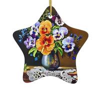 Fleur Diamant Peinture Arbre de Noël Céramique Suspendu - Décoration en Forme d'Etoile Ornement Pendentif - pour Ornements Noël Souvenir