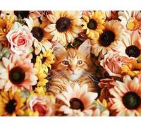 Fleur Diamond Painting Adulte,5D Diamond Painting Kit Complet, Ronde Diamond Peinture Chat Images Cristal Débutant Art Set Cadeau Femme, pour Commode Chambre Décoration Halloween 36x48in y0l-659