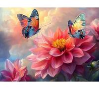 Fleur Diamond Painting Adulte, 5D Papillon Broderie Diamant Painting Kit Complet, DIY Broderie Diamant Point de Croix Cristal Painting pour Tableau Decoration Murale, Cadeau, 40x55 cm, Model 954