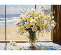 Fleur Diamond Painting Adulte, 5D Vase Broderie Diamant Painting Kit Complet, DIY Broderie Diamant Point de Croix Cristal Painting, Decoration Chambre, Cadeau Anniversaire Femme 80x110 cm, Model 984