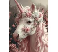 Fleur Diamond Painting Adulte, Diamond Painting Licorne Peinture Diamant Adulte Enfant Bricolage 5D Cristal Strass Point de Croix Broderie Diamant Kit Complet, Décoration Murale Cadeau 50x70cm -31a8