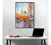 Fleur Diamond Painting Adulte Tour Eiffel Peinture Diamant Adulte DIY Broderie Diamand Cristal Art Kits, Peinture Diamant Strass Point de Croix Kits, pour Décoration Maison, Cadeau 30x40cm PJY9 P-T
