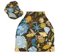 Fleur D'Oiseau Hiboux Jaunes Housse de Canopée pour Poussette,Siège de Voiture pour Bébé Dais Siège Auto Couverture D'Allaitement Pare-Soleil Respirant Extensible pour Bébé