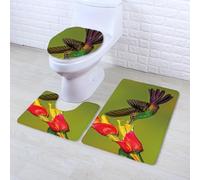 Fleur d'oiseau vertBlue Christmas Flowers Tapis WC Antidérapant Toilette WC Contour Mousse à Mémoire de Forme Couverture de Toilette 3 pièces Absorbant Lavable Douche 50x80 cm