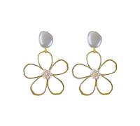 Fleur d'or boucles d'oreilles pour les femmes déclaration creuse grande perle florale Dangle Party Fashion bijoux cadeaux