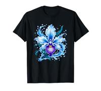 Fleur d'orchidée Bleue Mystique avec éclaboussures d'eau T-Shirt