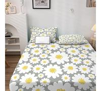 Fleur Drap Housse 160 x 200 Botanique Housse de Matelas Microfibre Motifs ImpriméE avec Grand Bonnet de 30 cm, pour Matelas Epais avec 2 Taies D'Oreillers（50x75）