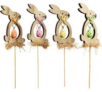 Fleur en bois Décoratif Lapin Oeuf de Pâques Printemps Déco de Pâques 5x8,5cm Set de 12 pièces
