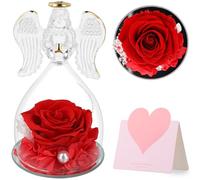 Fleur Eternelle avec Ange Figurine La Belle et la Bête Rose en Verre Lumineuse LED Douce Intégrée Boîte Cadeau Luxueuse pour Maman Femme Idée Cadeau Saint Valentin Fête des Mères