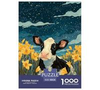 Fleur Field with The Calf Puzzles 1000 Pièces Cadeau Unique Animaux Jeu Éduchatif Défi Jouet À De Qualité Supérieure Peinture Art pour Adultes Et Enfants À Partir De 12 Ans 38x26cm/1000pcs