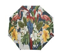Fleur Flamant Rose Oiseau Parapluie Pliable Pliant à Ouverture Automatique Parapluies Pliant Coupe-Vent pour Voyager Plage Femmes Enfants Homme Fille