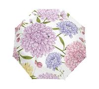 Fleur Florale Rose Blanche Parapluie Pliant Ouverture et Fermeture Automatique Protection UV Parapluies Pliant Coupe-Vent Ultra-léger pour Voyager Plage Femmes Enfants Fille