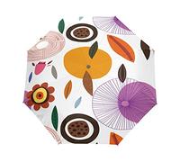 Fleur Fruit Art Arbre Feuille Parapluie Pliant Ouverture et Fermeture Automatique Protection UV Parapluies Pliant Coupe-Vent Ultra-léger pour Voyager Plage Femmes Enfants Fille