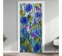 Fleur Gloire du Matin Sticker Mural, Fleurs Bleu Violet Autocollants De Porte Muraux Décoration Poster Murale, Feuilles de Plante Stickers de Porte Imperméable Vinyle 90x200 cm