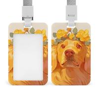 Fleur golden retriever Porte Badge avec Fente Étui Vertical Porte-Cartes d'identité Pour École Bureau 6.8x11cm
