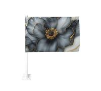 Fleur grise noire avec drapeau de voiture doré 30 x 45 cm Décoration de voiture double face