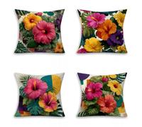 Fleur Housse Coussin 60x60cm Lot de 4, Housse Coussin Canape Couleur, Hiver Carrée Taie Oreiller Doux, Sofa Taie d'oreiller avec Fermeture éClair Invisible, pour Decoration Chambre, Voiture, J-1876