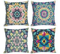 Fleur Housse Coussin Exterieur Impermeable, Lot de 4 50x50 Housse de Coussin Couleur Motif Désign, Double Face Impression Impermeable Lin Cushion Covers, Decoration Exterieur Jardin, Cadeau Femme