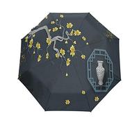 Fleur Jaune Bleue Parapluie Pliant Ouverture et Fermeture Automatique Protection UV Parapluies Pliant Coupe-Vent Ultra-léger pour Voyager Plage Femmes Enfants Fille
