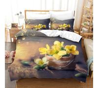 Fleur Jaune Housse de Couette 160x200 Parures de Lit 1 Personne Imprimé 3D Microfibre Douce Belles Fleurs Housses Couette avec 2 Taies d'oreiller et Fermeture Éclair i.5343