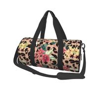 Fleur Léopard Vintage Imprimée, Sac de Voyage de Grande capacité, Sac à Main Rond, Sac de Voyage de Sport, fourre-Tout, Sac de Fitness