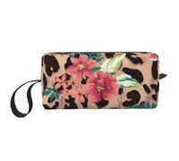 Fleur Léopard Vintage Imprimée, Trousse de Maquillage Trousse à cosmétiques Trousse de Toilette de Voyage Portable Pochette de Maquillage