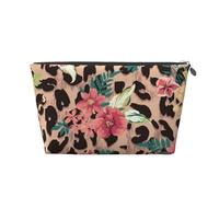 Fleur Léopard Vintage Imprimée, Trousse de Toilette Trousse de Maquillage Sac à cosmétiques Trousse de Toilette de Voyage Portable