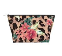 Fleur Léopard Vintage Imprimée, Trousse de Toilette Trousse de Maquillage Sac à cosmétiques Trousse de Toilette de Voyage Portable