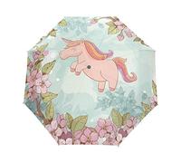 Fleur Licorne Rose Parapluie Pliant Ouverture et Fermeture Automatique Protection UV Parapluies Pliant Coupe-Vent Ultra-léger pour Voyager Plage Femmes Enfants Fille