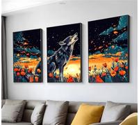 Fleur Loup(3) Diamond Painting, 3 Pièces Diamond Painting Adulte, DIY Full Drill Loisirs Créatifs Adultes, Diamant Kit Complet 3 Pack Peinture Diamant, Decoration Maison, Cadeau Femme 35x55cm t9n-169