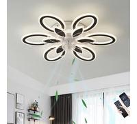 Fleur Luminaire Ventilateur Plafonnier 6 Vitesses Réversible Lustre Ventilo Avec Télécommande LED Dimmable Silencieux Plafonnier Ventilateur Pour Le Salon Chambre, Noir