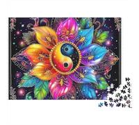 Fleur Mandala Premium 1000 pièces Puzzle Adultes Mandala Floral Yin Yang Épais Robuste Haute Qualité Vibrant Défi Anti-Stress Jeu 52x38cm/1000pcs
