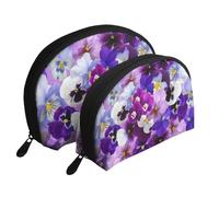 Fleur Mauve, Trousse de Maquillage Coquille Femme Petit Porte-Monnaie Trousse de Toilette Trousse à cosmétiques 2 pièces